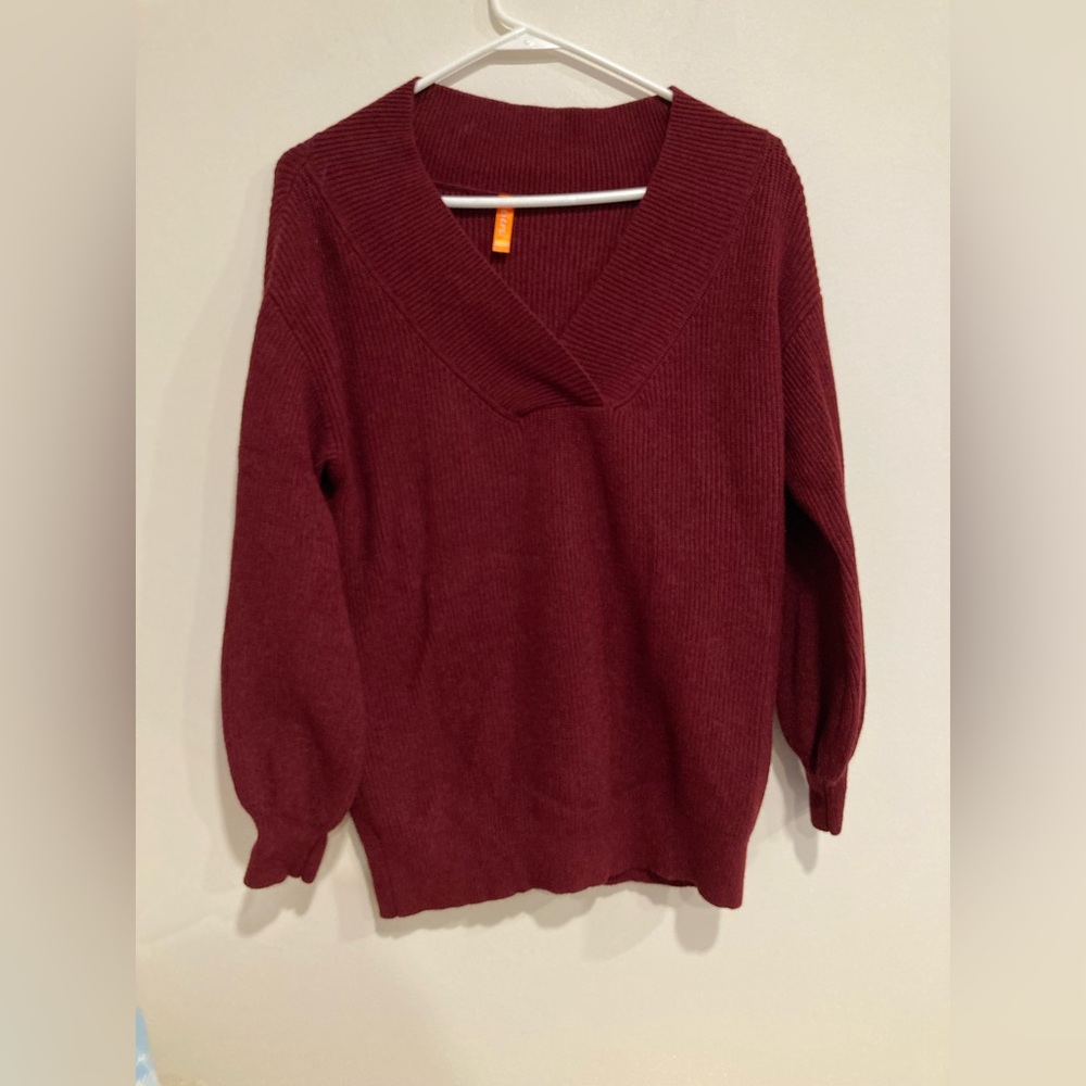 Feiersi Sweater Long Sleeve Loose V-Neck Pullover Knit (S)